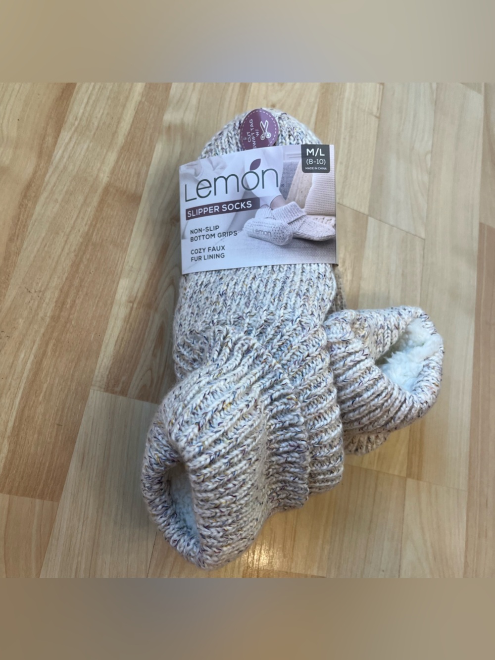 Lemon Slipper Socks M/L Ivory Turn Cuff Cottagcore Christmas Gift Fall Winter